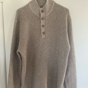 Flag & Anthem Men’s XL Mock Neck Button Sweater Beige NWT Fisherman Knit Grandpa